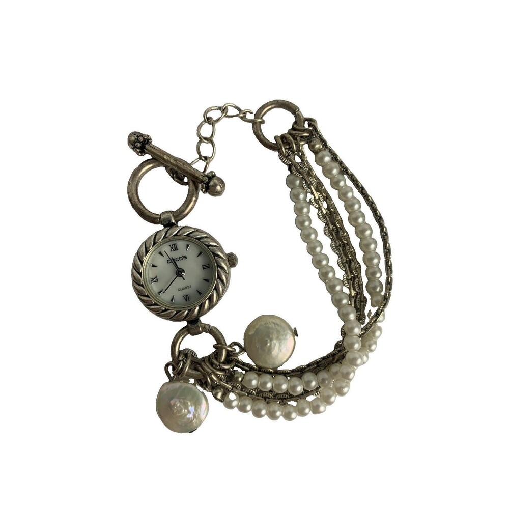 Women’s Chicos Bracelet Quartz  Watch Toggle Clasp Silver Tone & Beads Working